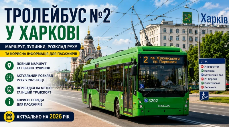 Тролейбус №2 у Харкові: маршрут, зупинки, розклад руху та корисна інформація для пасажирів