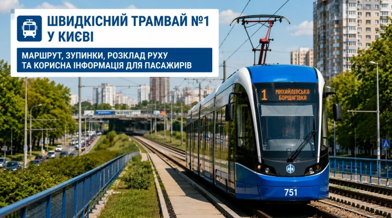 Швидкісний трамвай №1 у Києві: маршрут, зупинки, розклад руху та корисна інформація для пасажирів