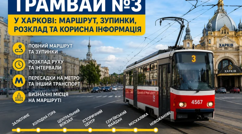 Трамвай №3 у Харкові: маршрут, зупинки, розклад руху, карта маршруту та корисна інформація
