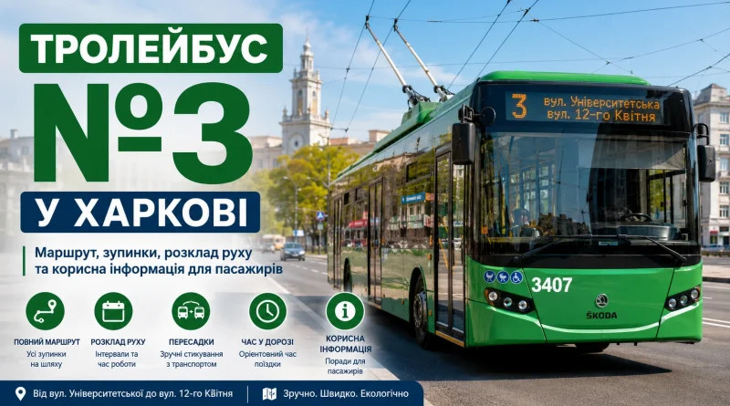 Тролейбус №3 у Харкові: маршрут, зупинки, розклад руху та корисна інформація для пасажирів
